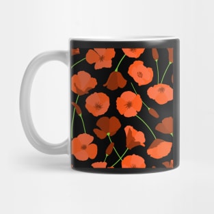 California Poppies in bright orange on black Mug